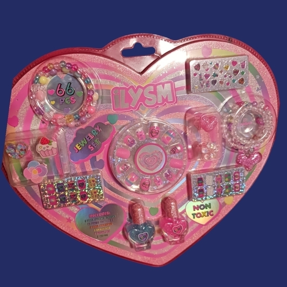 ILysm 66-Piece Non-Toxic Kids Jewelry & Nail Set